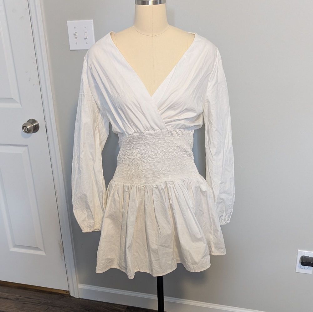 HYFVE White Long Sleeve Dress with Smocked Waist Size Medium